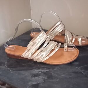 Braided Toe Strap Sandals - metallic gold by fergalicious size 8.5